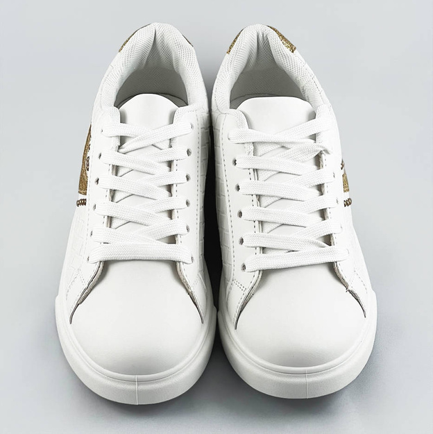 Sznurowane sneakersy damskie biało-złote (rc-03)