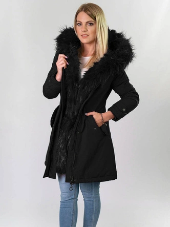 GRUBA ZIMOWA KURTKA DAMSKA Z KAPTUREM CZARNA (CARMEN)