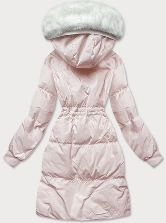 DAMSKI ZIMOWY PŁASZCZ Z KAPTUREM I PUCHEM NATURALNYM ŁOSOSIOWY (17117)