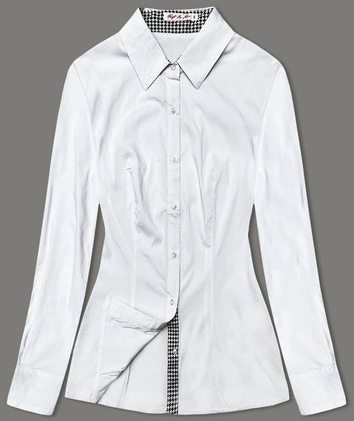 Bluzka z wstawkami w pepitkę biała (WD16113)