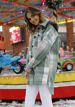 Damska kurtka koszulowa w kratę zielona (AG3-1813)