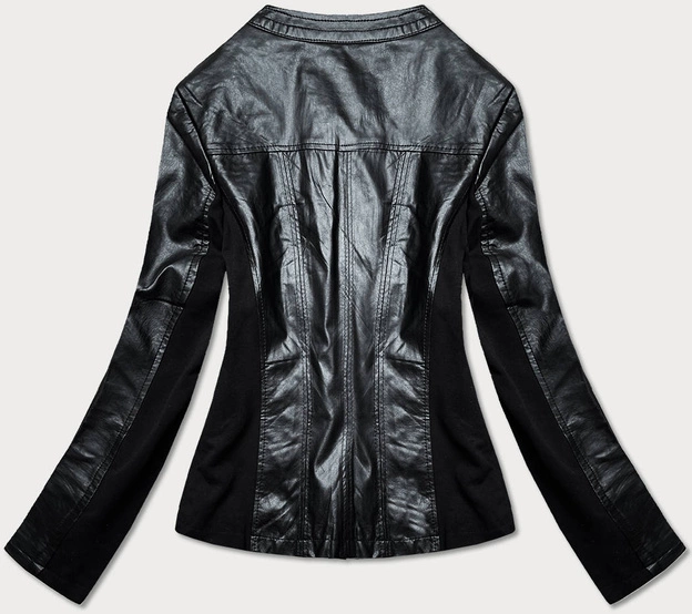 Taliowana kurtka damska z łączonych materiałów czarna (752art)