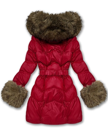 Pikowana przejściowa kurtka damska z futerkiem J Style ciemny czerwony (5M3357-1)