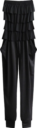 DŁUGI KOMBINEZON Z DEKOLTEM BANDEAU CZARNY (2214)