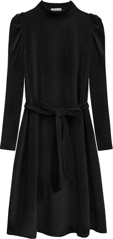 WELUROWA SUKIENKA WIĄZANA W TALII CZARNA (487ART)