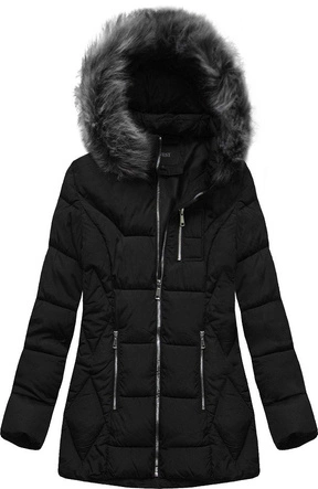 ZIMOWA PIKOWANA KURTKA DAMSKA Z KAPTUREM CZARNA (B9901)