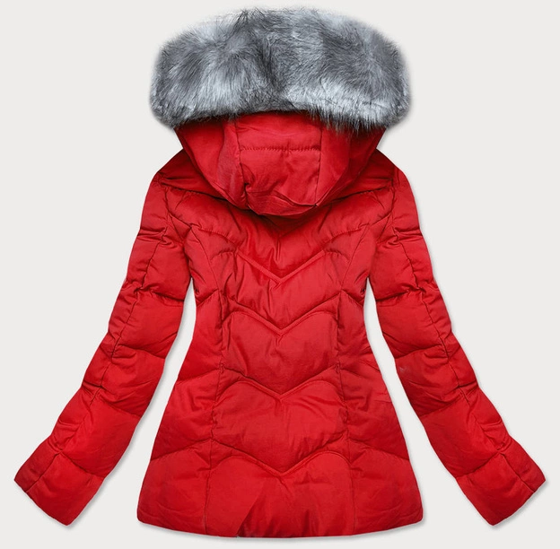 KRÓTKA KURTKA ZIMOWA DAMSKA Z KAPTUREM CZERWONA (B9538-4)