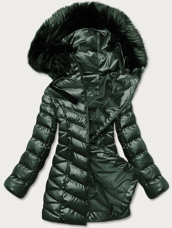 METALICZNA ZIMOWA KURTKA DAMSKA ZIELONA (5M778-238)