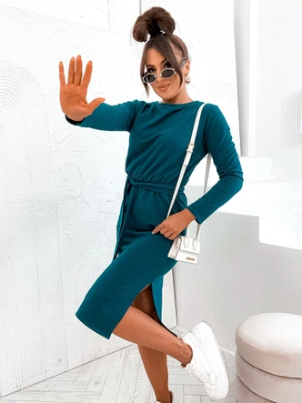 Sukienka midi z paskiem morska (773)