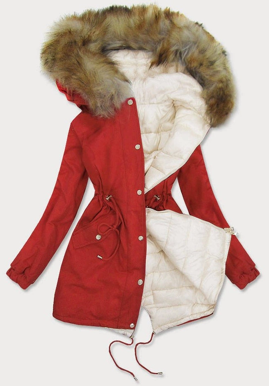 DWUSTRONNA PARKA CEGLANA-ECRU (B507)