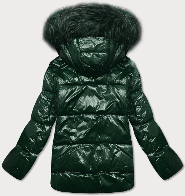 Lakierowana pikowana kurtka damska ciemnozielona (7697)