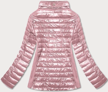 Błyszcząca kurtka damska ze stójką różowa (7210-52)