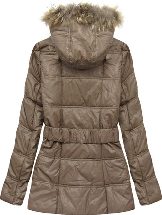 KURTKA Z EKOSKÓRY Z FUTERKIEM BRĄZOWA (X6005X)