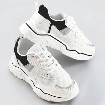 Sneakersy damskie z brokatowymi wstawkami biało-czarne (lu-2)
