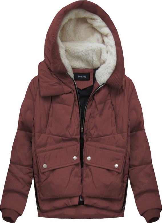 KRÓTKA KURTKA Z PUCHEM NATURALNYM BORDOWA (C715)