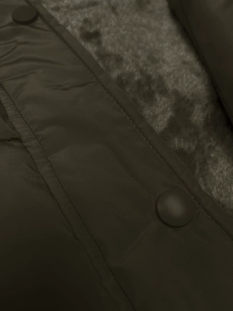 Długa kurtka zimowa z kapturem khaki (V726)