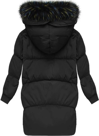 KURTKA OVERSIZE Z PUCHEM NATURALNYM CZARNA (7090)