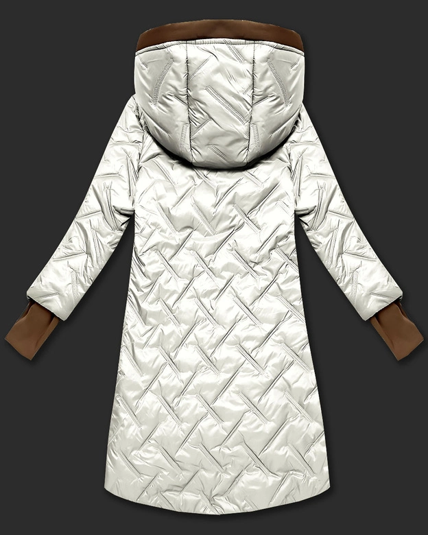 Pikowana kurtka damska z ozdobnymi wstawkami ecru (T2-2291#-12)