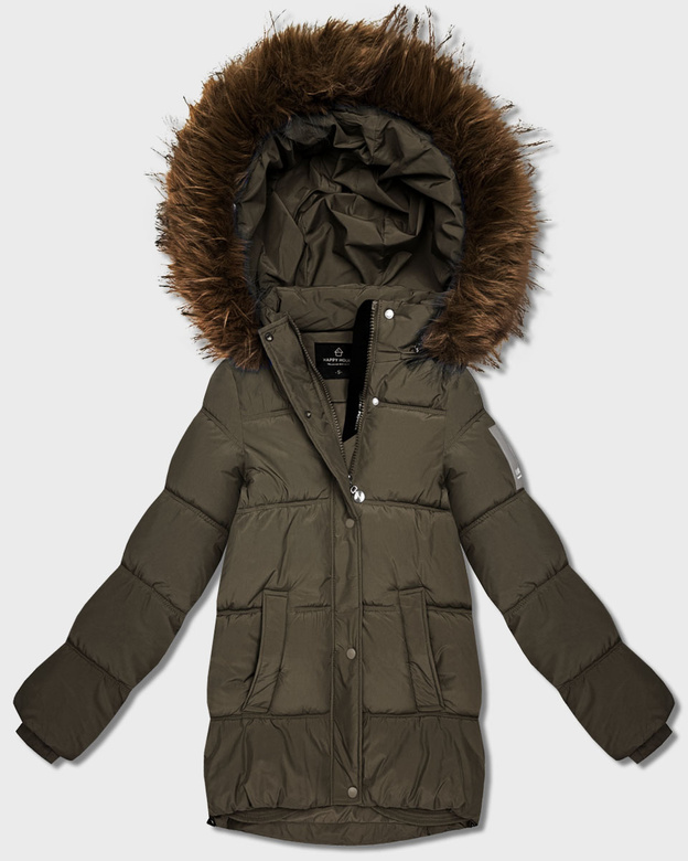 Kurtka puchowa z kapturem khaki (KK60610)
