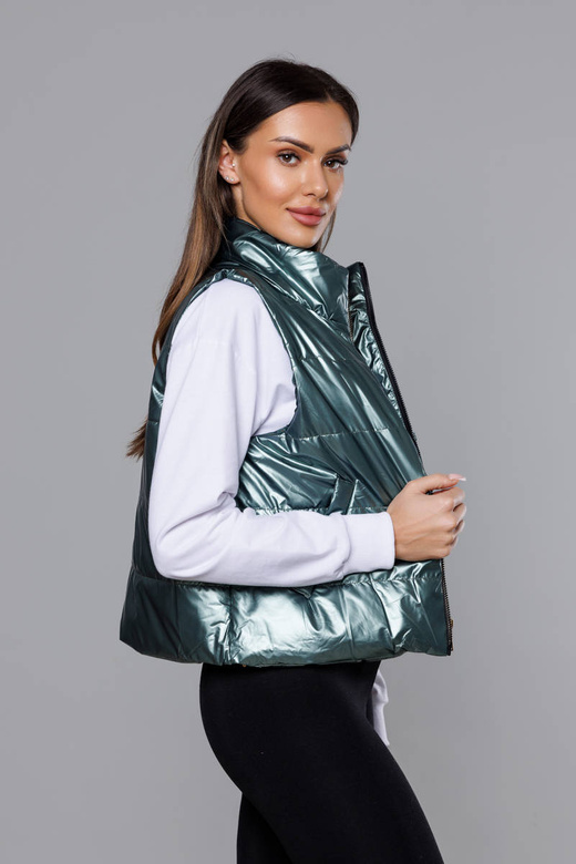 Krótka kamizelka ze stójką damska zielona (B8152-10)