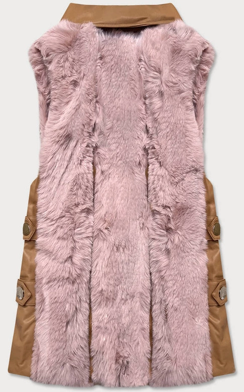 Elegancka kamizelka ekoskóra i futro karmel-róż (br9592-51022)