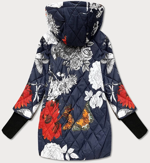 DAMSKA KURTKA W KWIATY GRANATOWA (7703)