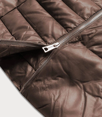 KURTKA DAMSKA Z FUTRZANYM KOŁNIERZEM BRĄZOWA (AG6-28)