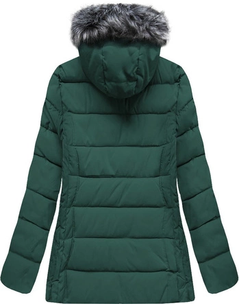 PIKOWANA DAMSKA KURTKA ZIMOWA Z KAPTUREM BUTELKOWA ZIELEŃ (XB9503X)