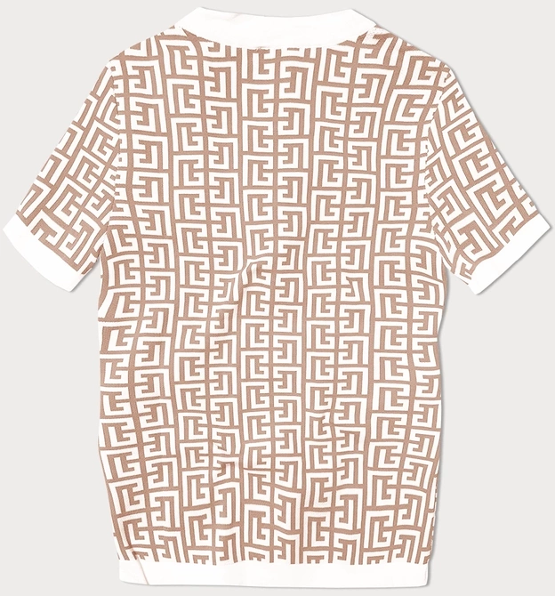 Bluzka z dzianiny z krótkim rękawem beżowa (009)