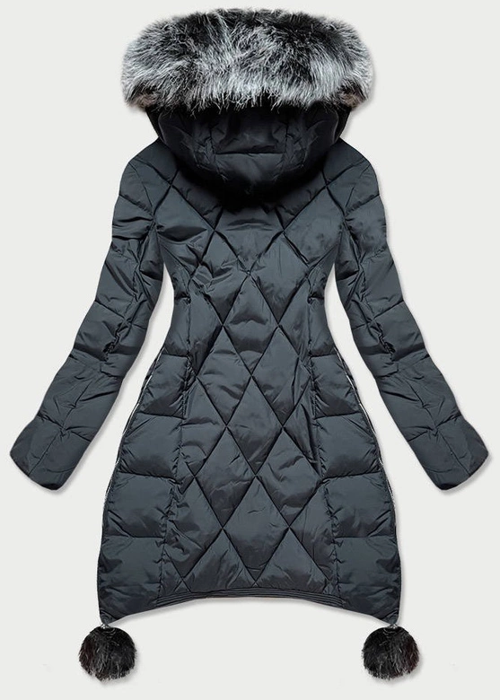 KURTKA DAMSKA ZIMOWA Z WYDŁUŻONYMI BOKAMI GRAFITOWA (GWW1716X)