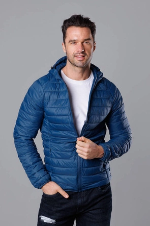 Pikowana kurtka męska z kapturem ciemnoniebieska (HM112-55)