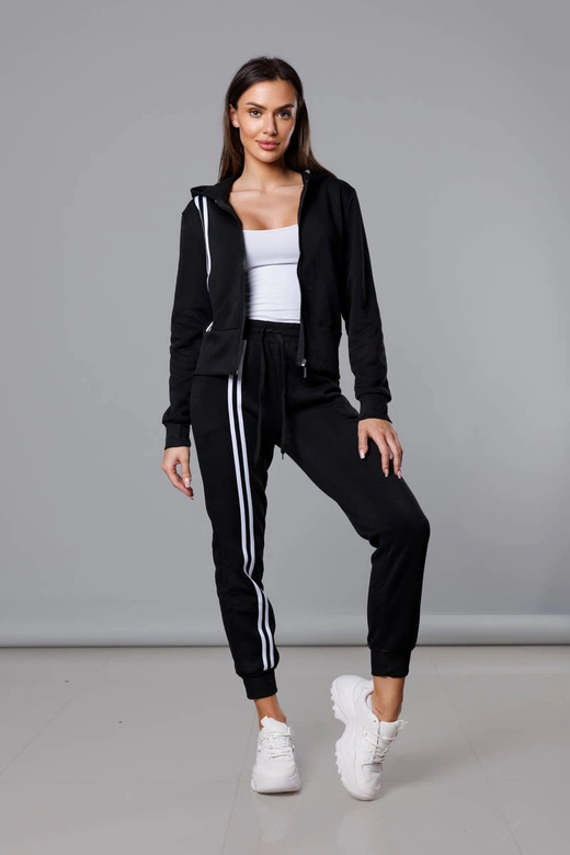 Dres damski z ozdobnymi pasami czarny-biały (KK0052)