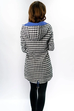 DWUSTRONNA KURTKA PARKA DAMSKA NIEBIESKA-PEPITKA (W353-1)