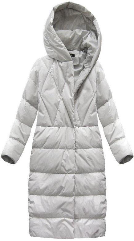 PROSTY ZIMOWY PŁASZCZ DAMSKI Z PUCHEM NATURALNYM JASNOSZARY (7120)