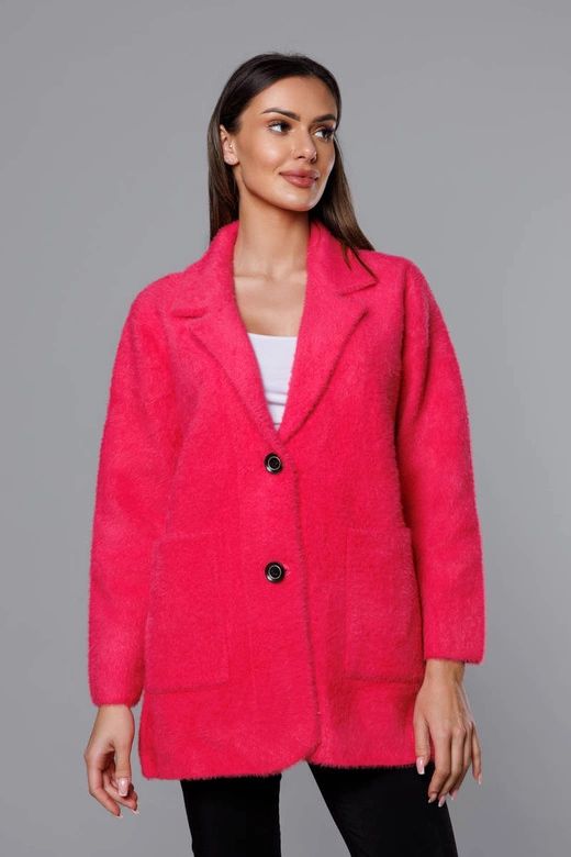 Krótka wełniana narzutka alpaka fuksja (7108-1)