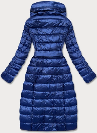 PIKOWANY PŁASZCZ Z WYSOKĄ STÓJKĄ GRANATOWY (J19-018)