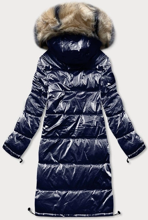 Błyszcząca kurtka zimowa damska granatowa (m1590-2ams)