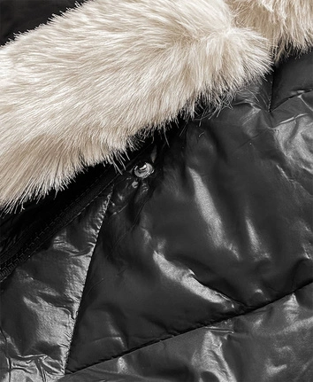 DAMSKA DŁUGA KURTKA PIKOWANA CZARNA-ECRU (772)