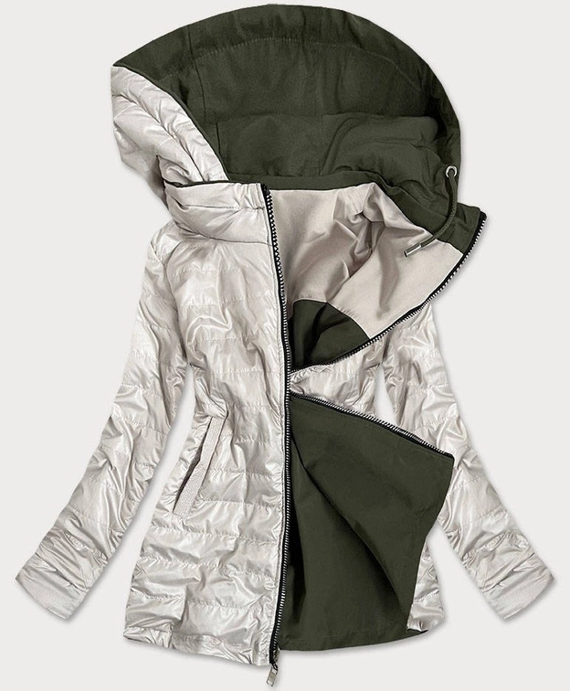 DWUKOLOROWA KURTKA PARKA DAMSKA KHAKI-BEŻ (BH2010)