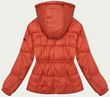 Zimowa pikowana kurtka damska z odpinanym kapturem koralowa (15200)