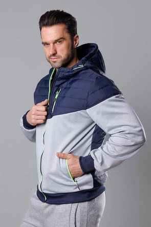 Sportowa kurtka męska z łączonych materiałów granat-limonka (8M901-215)