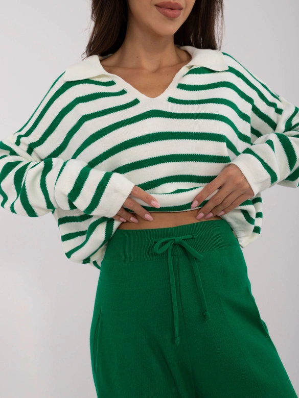 Dzianinowy komplet w paski zielony/ecru (0610)