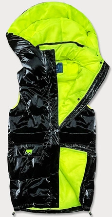 Błyszczący bezrękawnik damski oversize czarny-neon (JIN222)