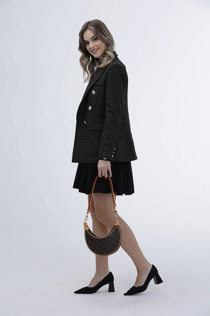 Dwurzędowa marynarka z guzikami czarno-brązowa (AG3-1981)