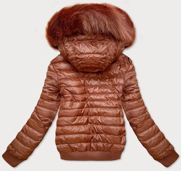 DWUSTRONNA KRÓTKA KURTKA DAMSKA ZIMOWA KARMELOWA (H1032-79)