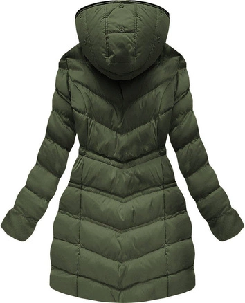 Pikowana kurtka damska zimowa z kapturem khaki (w749-1)