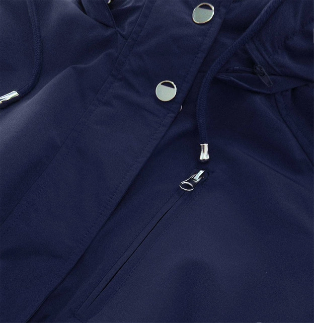 Dwustronna kurtka parka damska granatowa/kropki (w662)