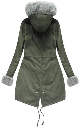 BAWEŁNIANA PARKA DAMSKA ZIMOWA Z FUTREM KHAKI-SZARA (K720)