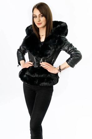 RAMONESKA Z FUTRZANYM KAPTUREM CZARNA (0585)