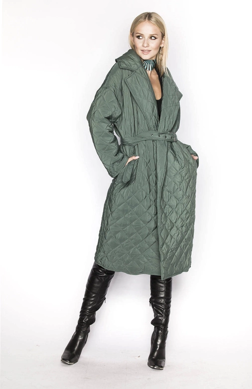 Pikowana kurtka z kołnierzem zielona (AG8-8010)